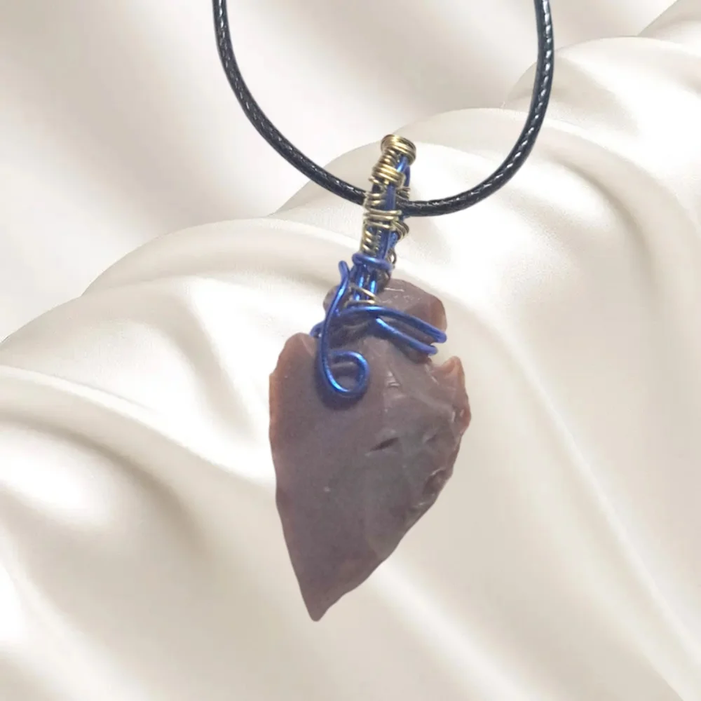 Natural Stone Hand Knapped Arrowhead with Black Cord Necklace